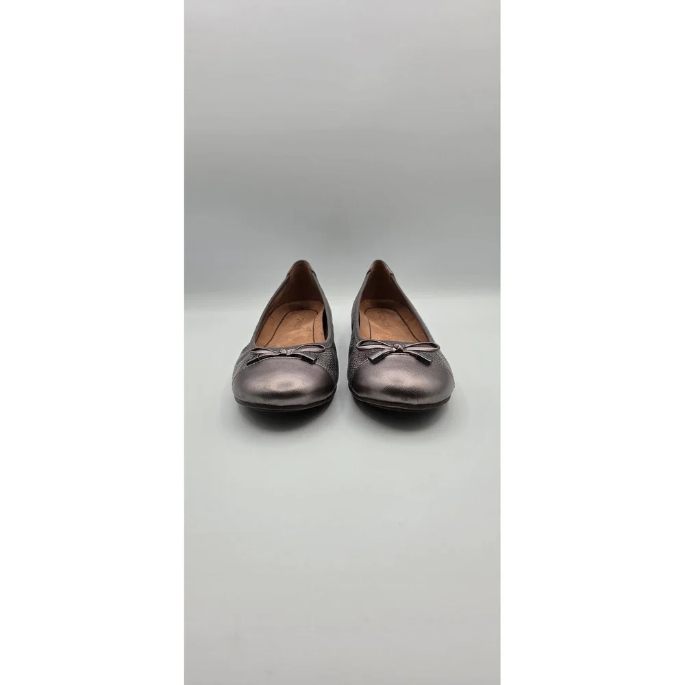 Vionic Minna Women Ballet Flats Size 8 Pewter Metallic Snake Leather Comfort